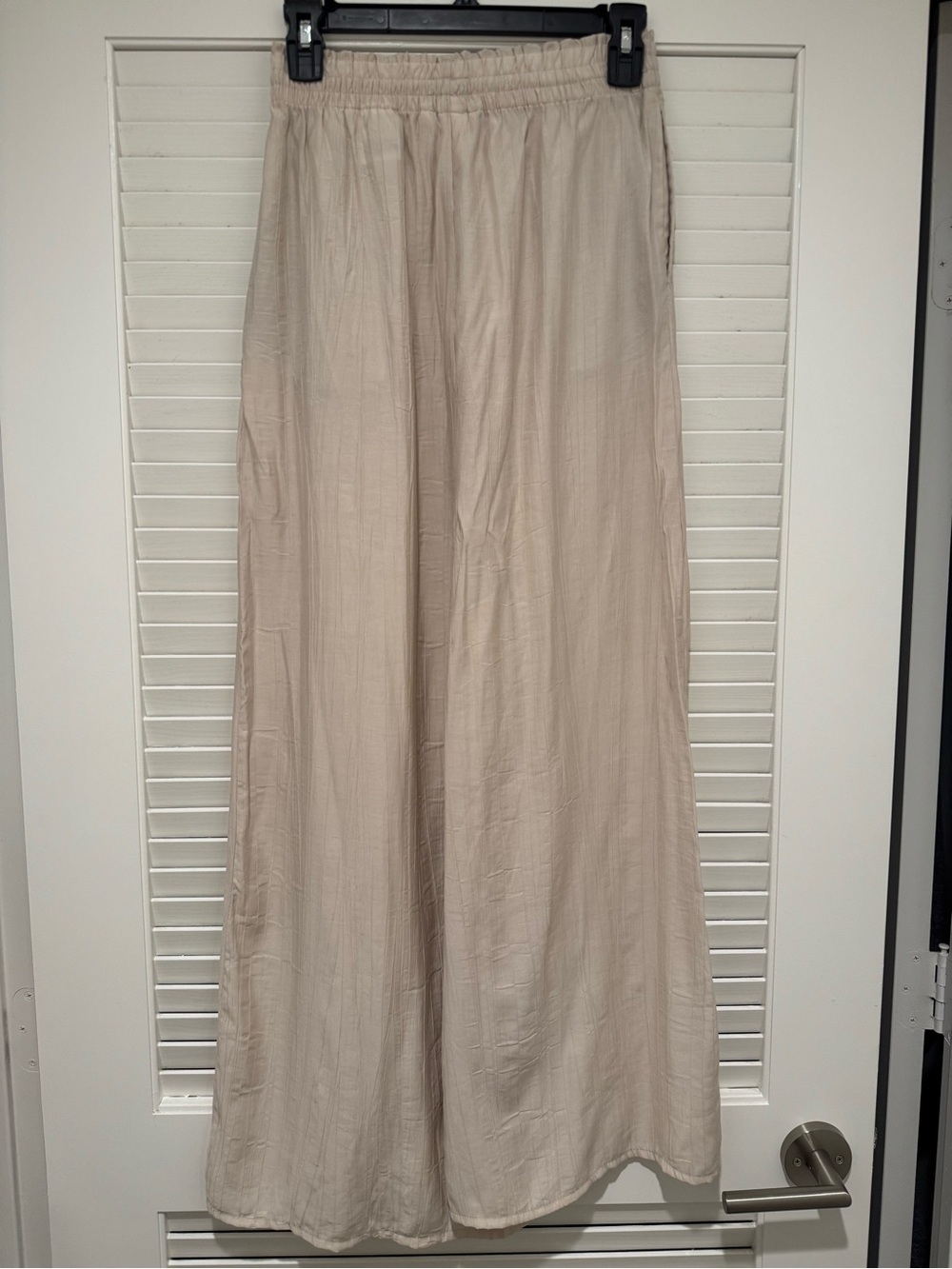 H&M Cream Textured Elastic Waist High Waisted Wide Leg Pants Trousers Size XS